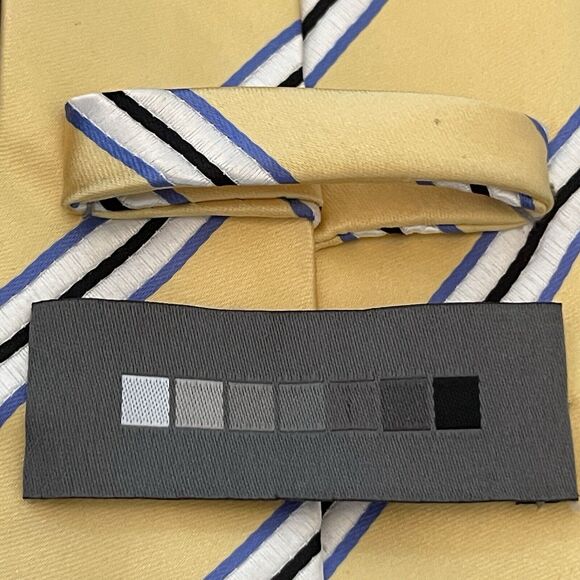 Gold Blue Hand Made 100% Polyester Striped Men’s Neck Tie Made In China - Picture 8 of 9